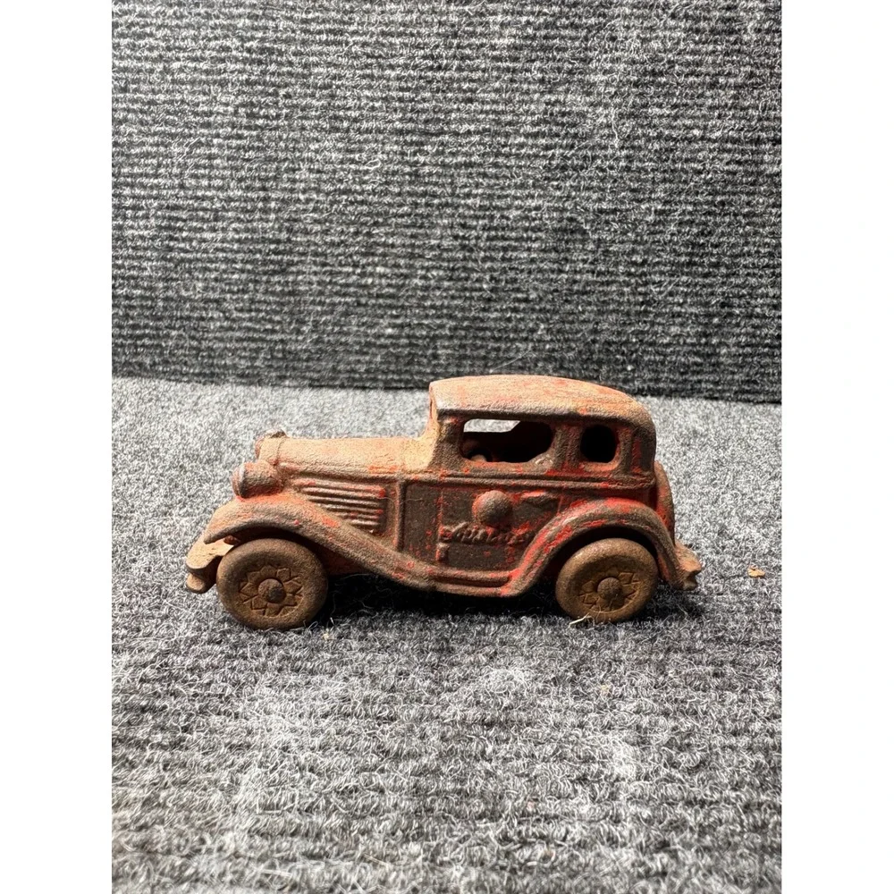 Vintage Hubley Cast Iron Toy Car Lot Red Sedan Green Coupe Antique 1930s USA